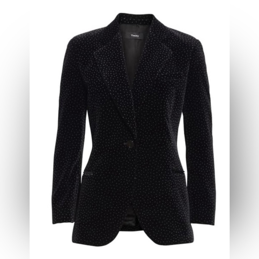 NWT Theory Black/White Dot Velvet Cinched Blazer size 10